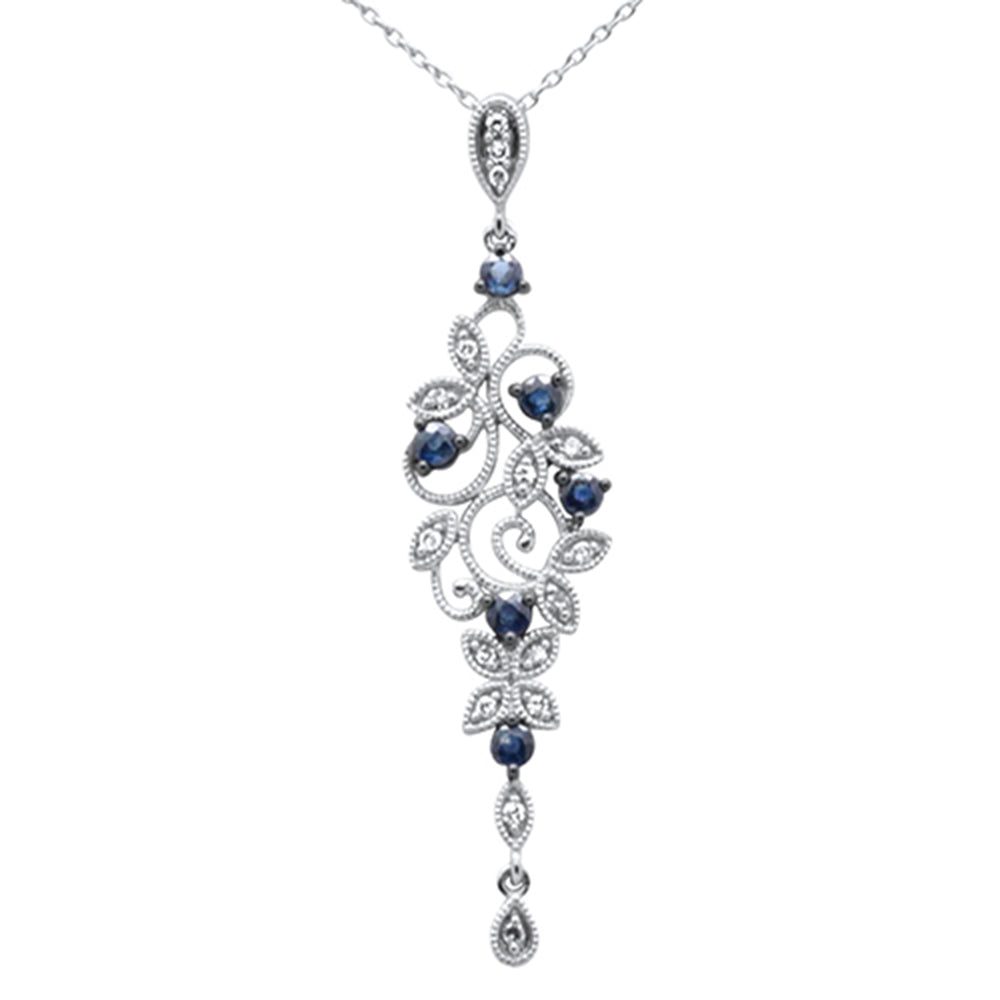 ''SPECIAL!.48ct G SI 14K White Gold Diamond Blue Sapphire Gemstones PENDANT Necklace 18'''' Long Chain''