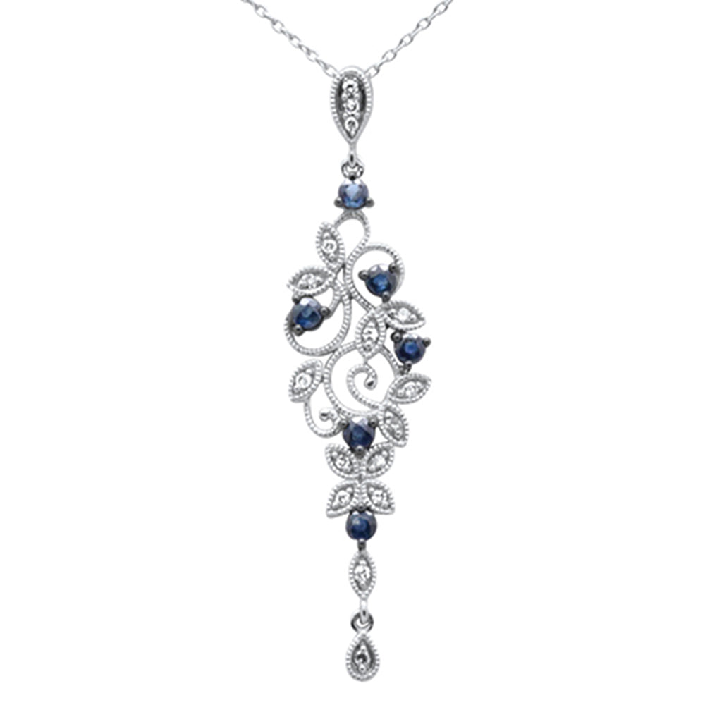 ''SPECIAL!.48ct G SI 14K White GOLD Diamond Blue Sapphire Gemstones Pendant Necklace 18'''' Long Chain''