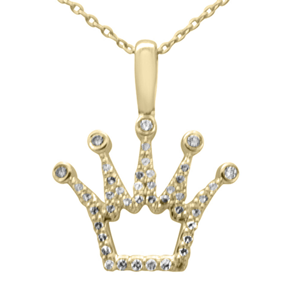 ''SPECIAL!.25ct G SI 14K Yellow Gold DIAMOND Crown Pendant Necklace 18'''' Long Chain''