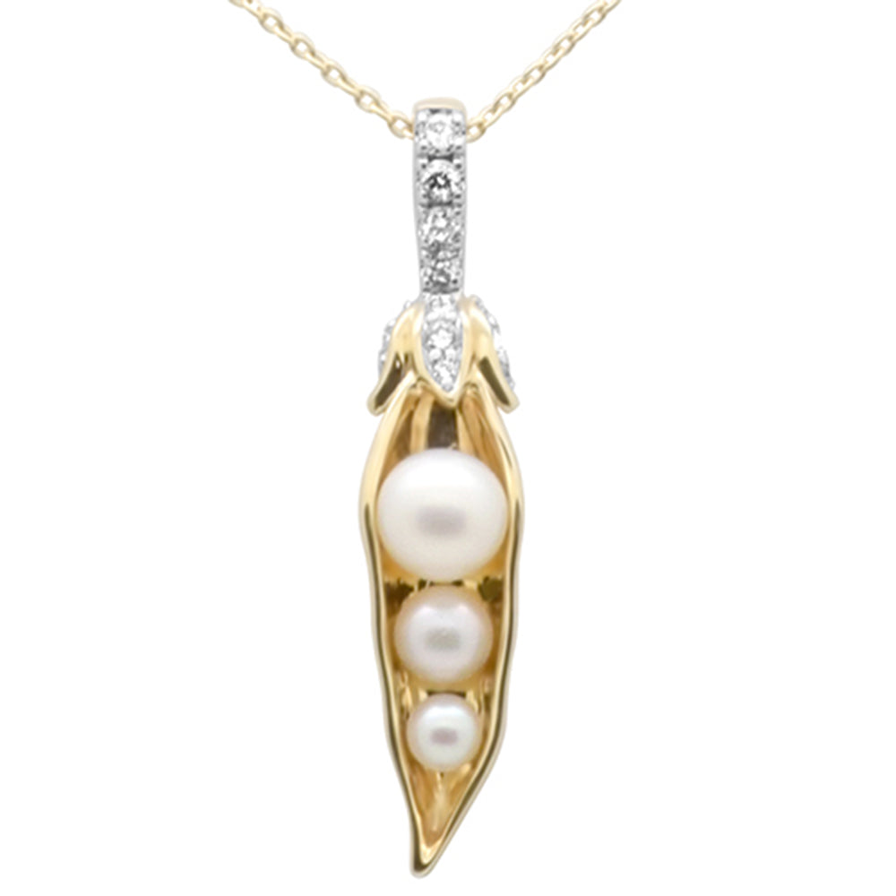 ''SPECIAL!.13ct G SI 14K Yellow GOLD Diamond Pearl Pendant Necklace 18'''' Long Chain''