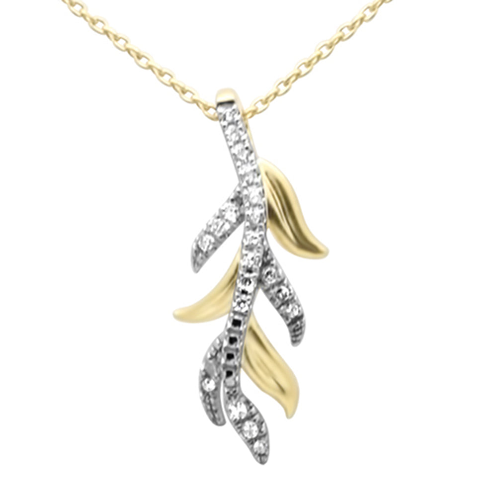 ''.10ct G SI 14K Yellow Gold Diamond Leaf PENDANT Necklace 18'''' Long Chain''
