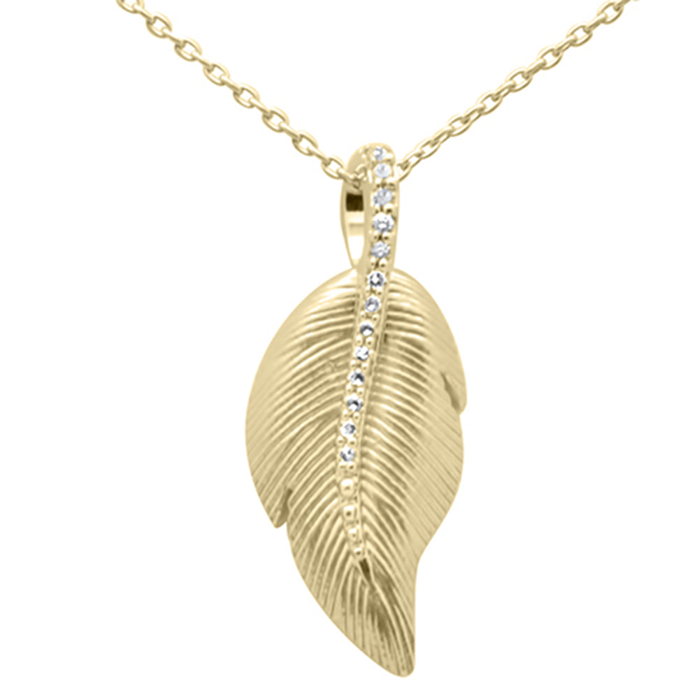 ''SPECIAL! .06ct G SI 14K Yellow Gold Diamond Leaf PENDANT Necklace 18'''' Long Chain''