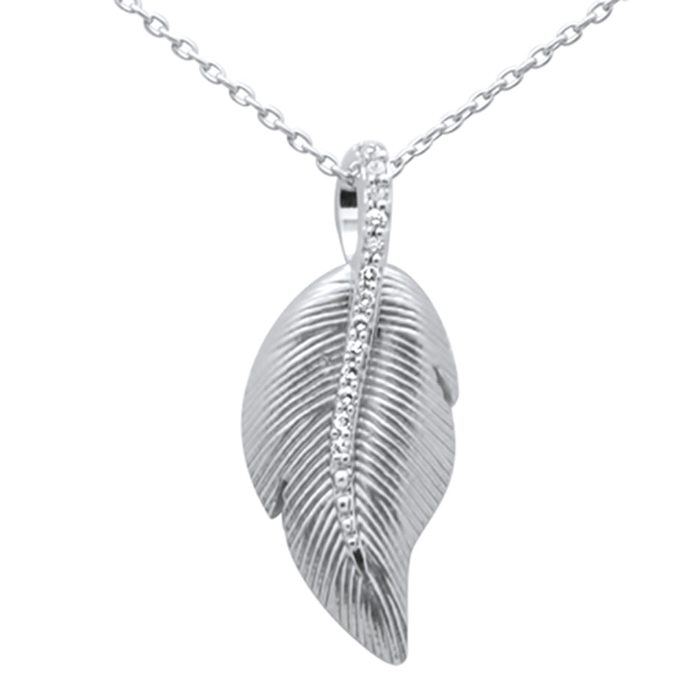 ''SPECIAL! .06ct G SI 14K White Gold Diamond Leaf Pendant NECKLACE 18'''' Long Chain''