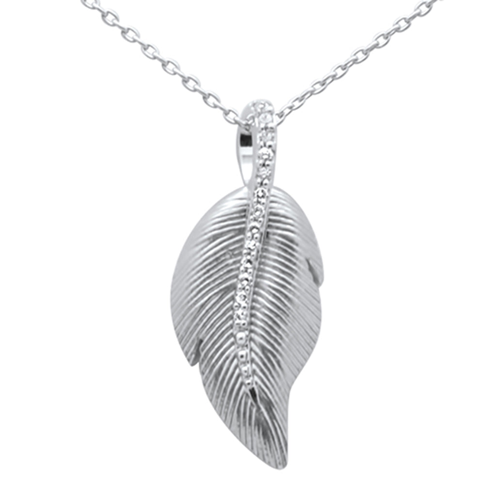 ''SPECIAL! .06ct G SI 14K White GOLD Diamond Leaf Pendant Necklace 18'''' Long Chain''