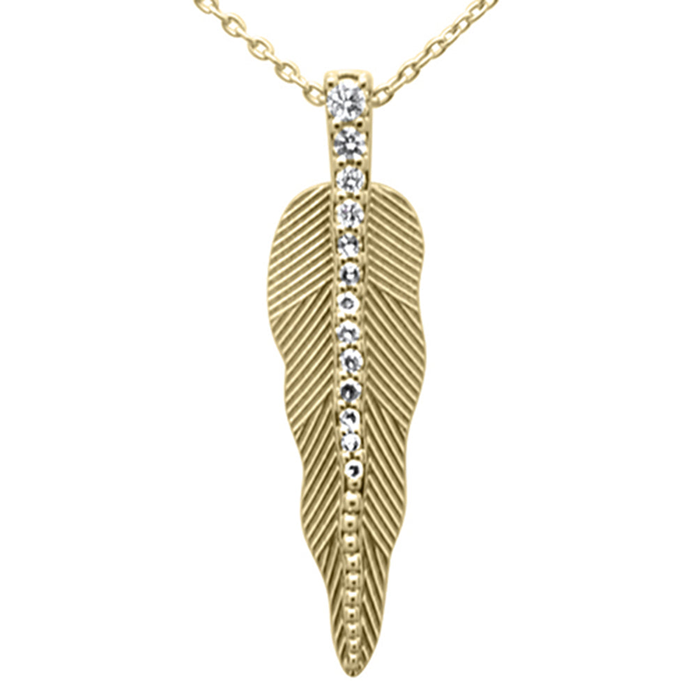 ''SPECIAL!.13ct G SI 14K Yellow Gold Diamond Leaf Pendant NECKLACE 18'''' Long Chain''