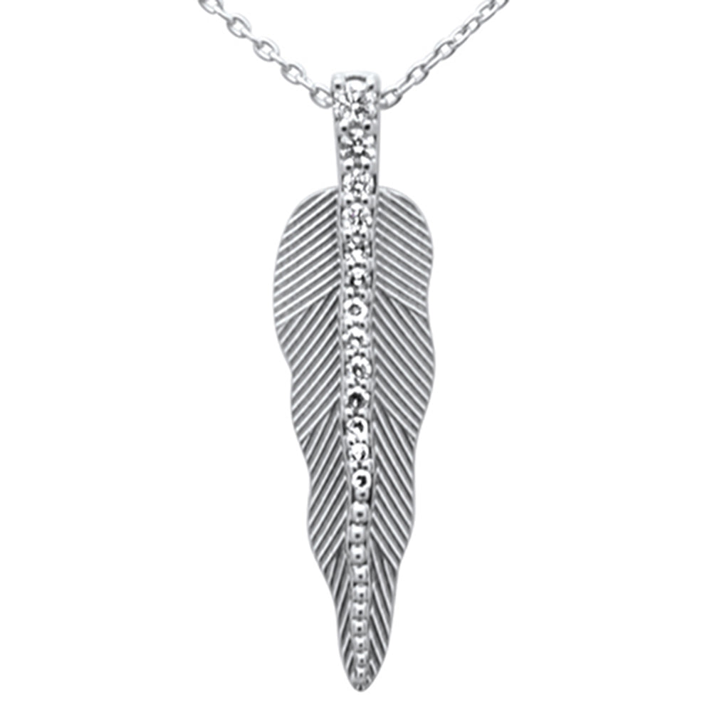 ''SPECIAL!.13ct G SI 14K White Gold Diamond Leaf Pendant NECKLACE 18'''' Long Chain''