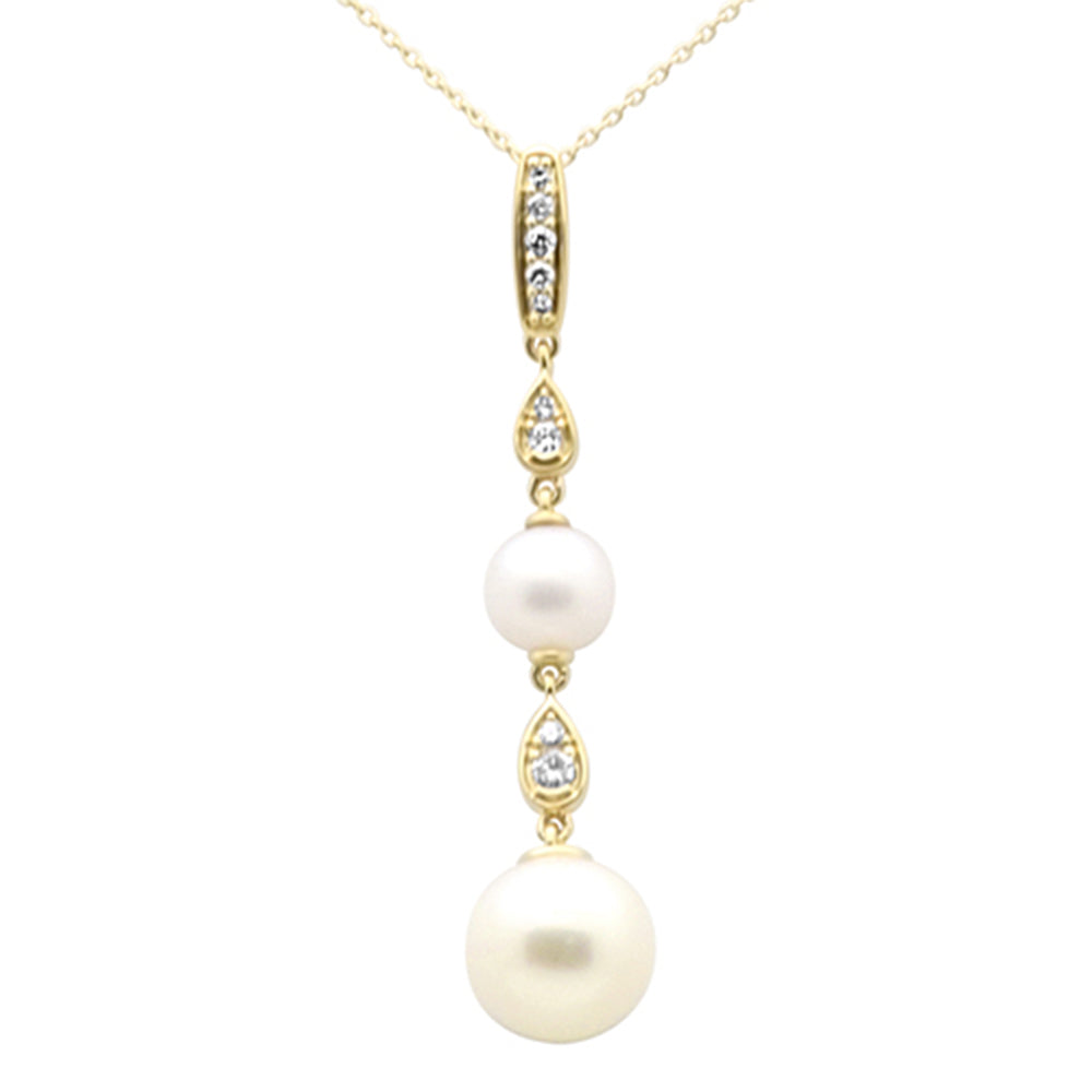 ''SPECIAL!.16ct G SI 14K Yellow Gold Diamond Pearls Pendant NECKLACE 18'''' Long Chain''