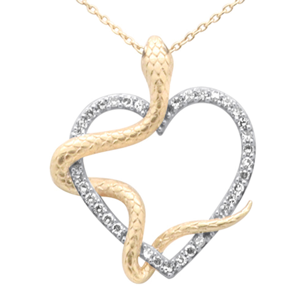 ''SPECIAL!.25ct G SI 14K Yellow Gold DIAMOND Heart & Snake Pendant Necklace 18'''' Long Chain''