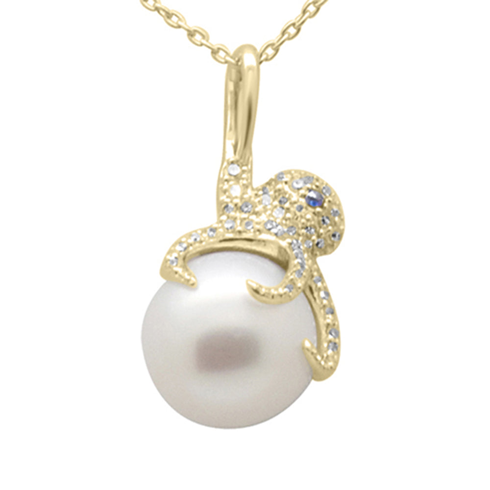 ''SPECIAL!.20ct G SI 14K Yellow Gold Diamond Pearl Pendant NECKLACE 18'''' Long Chain''