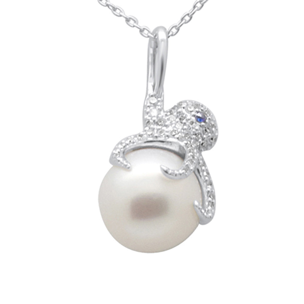 ''SPECIAL!.20ct G SI 14K White Gold DIAMOND Pearl Pendant Necklace 18'''' Long Chain''
