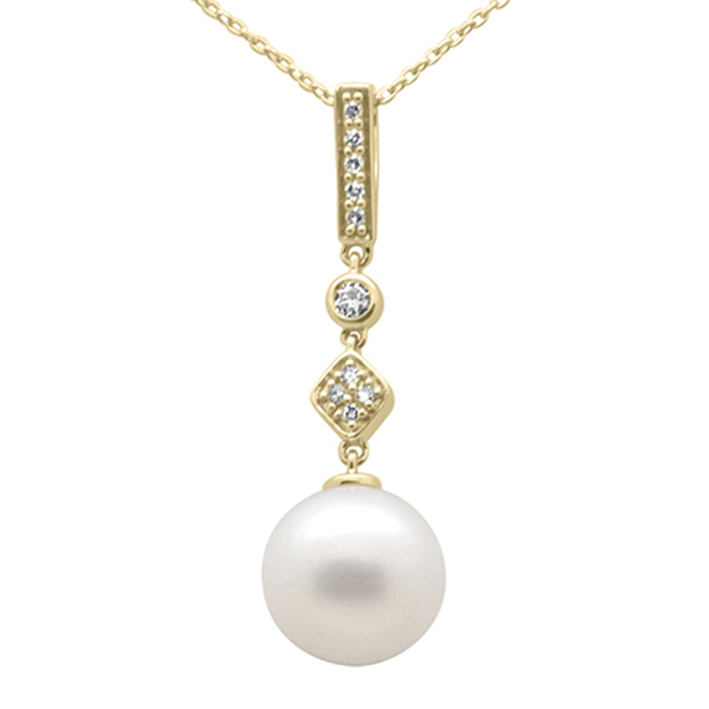 ''SPECIAL! .10ct G SI 14K Yellow Gold DIAMOND Pearl Pendant Necklace 18'''' Long Chain''