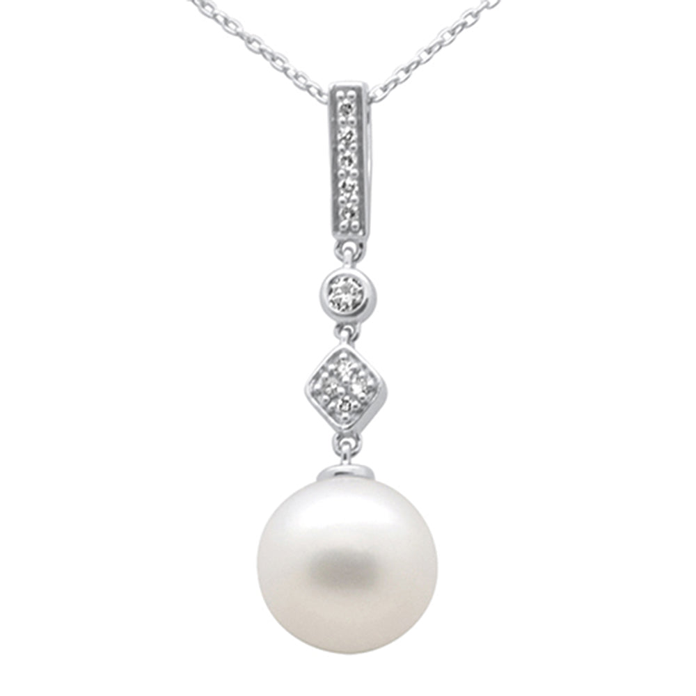 ''SPECIAL! .10ct G SI 14K White GOLD Diamond Pearl Pendant Necklace 18'''' Long Chain''