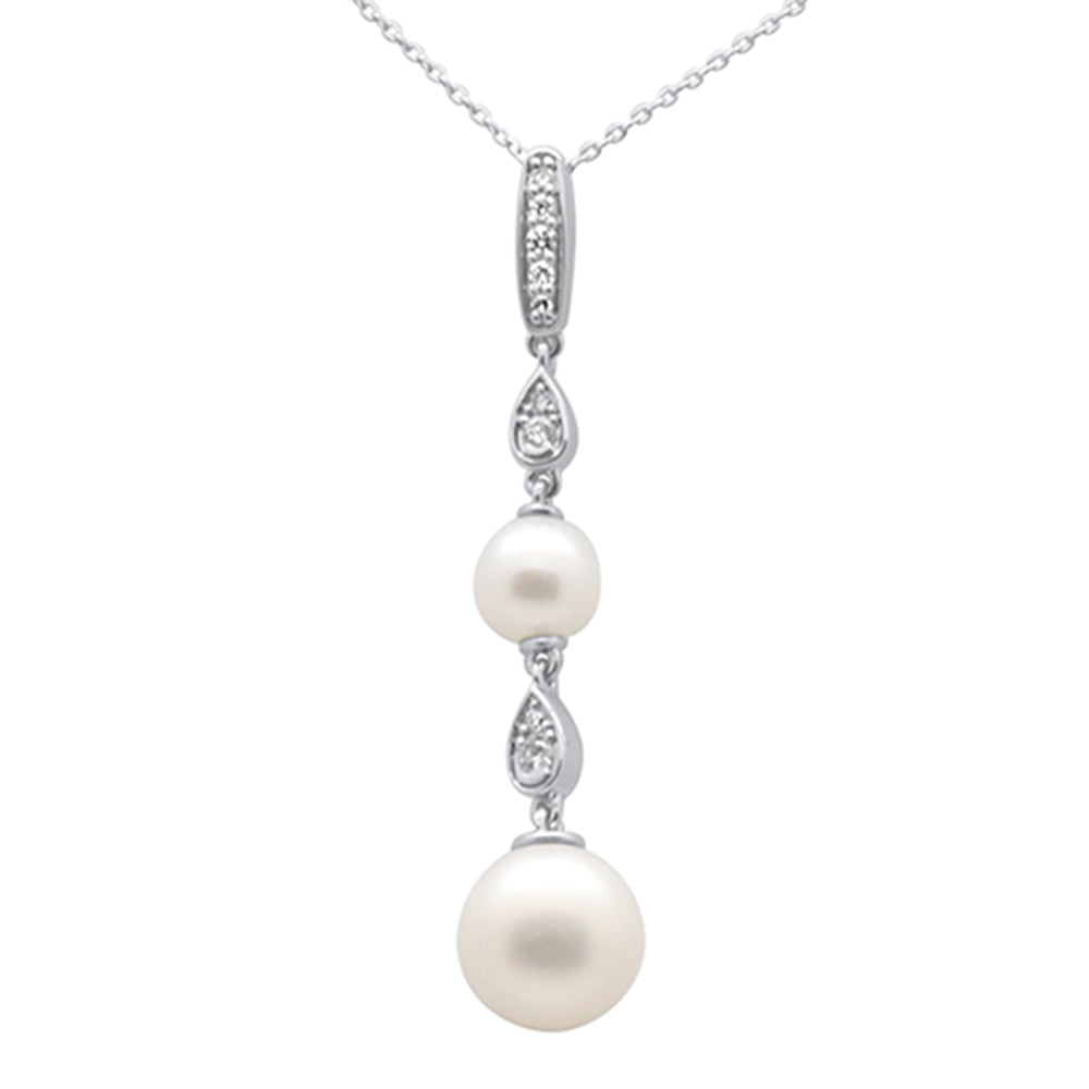 ''SPECIAL!.16ct G SI 14K White Gold Diamond Pearl PENDANT Necklace 18'''' Long Chain''