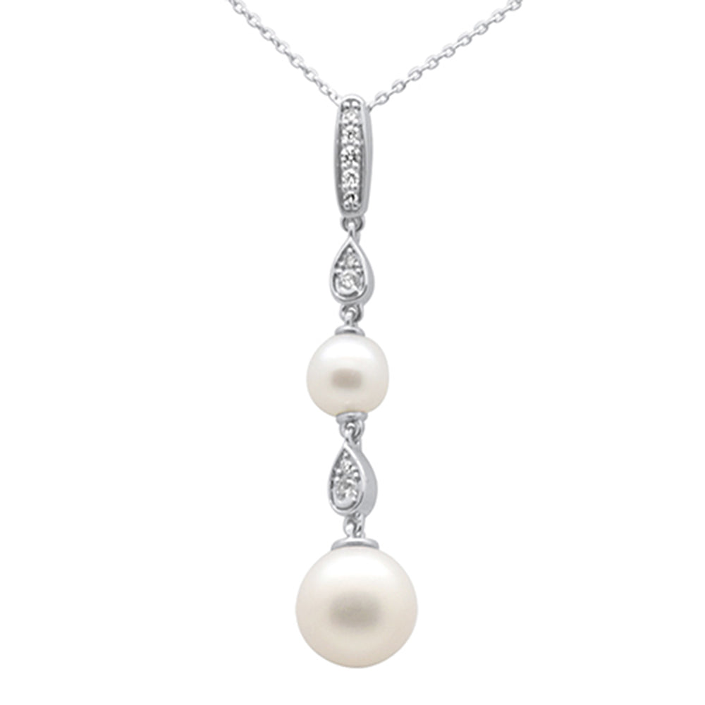 ''SPECIAL!.16ct G SI 14K White GOLD Diamond Pearl Pendant Necklace 18'''' Long Chain''