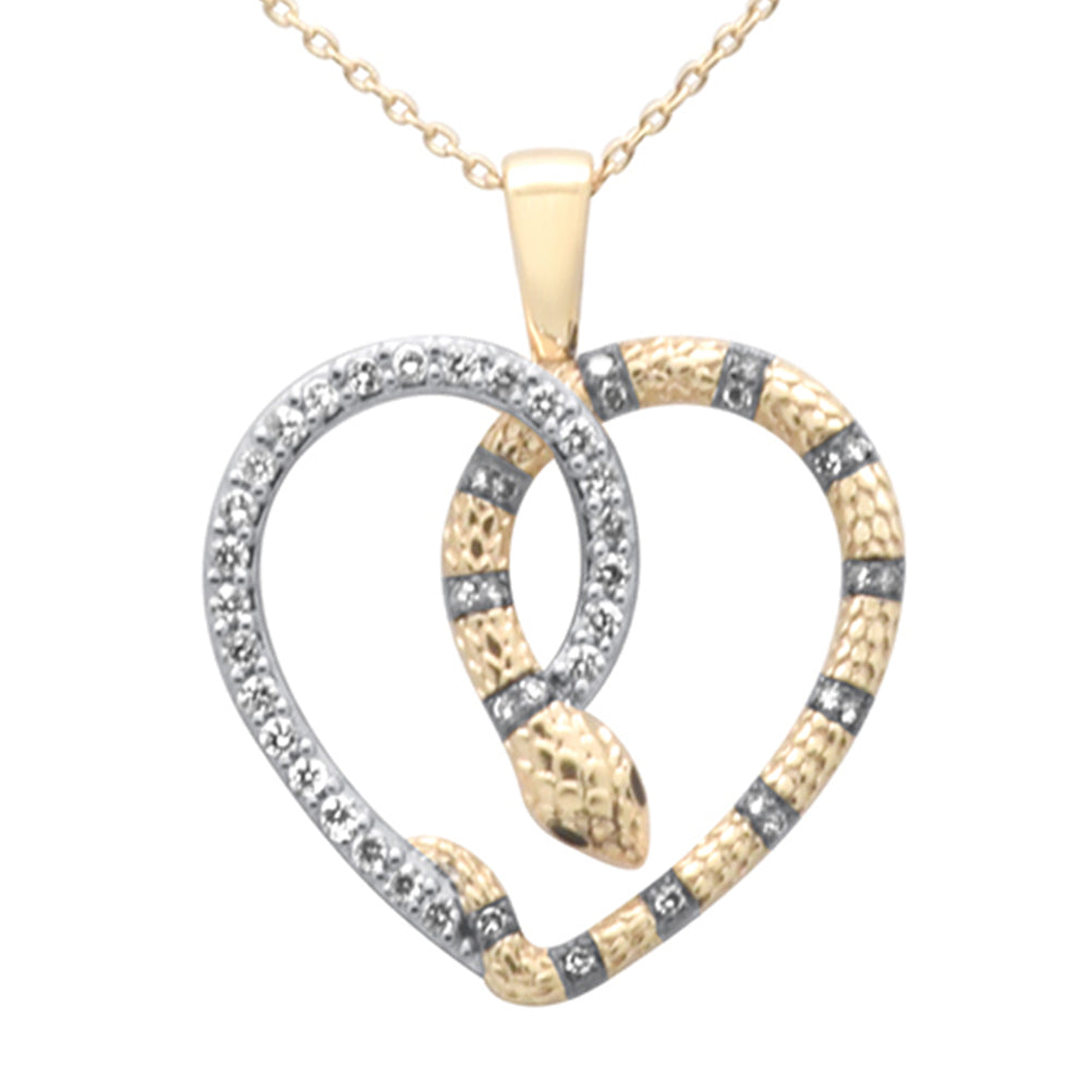 ''SPECIAL! .32ct G SI 14K Yellow Gold Diamond Heart Serpentine Snake Pendant NECKLACE 18'''' Long Chain