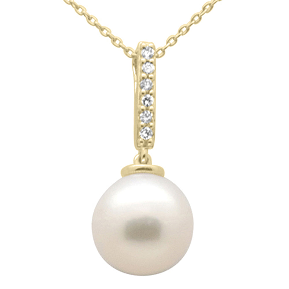 ''.07ct G SI 14K Yellow GOLD Diamond Pearl Pendant Necklace 18'''' Long Chain''