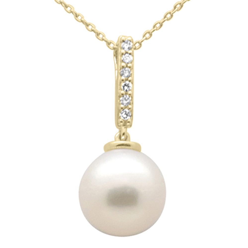 ''.07ct G SI 14K Yellow Gold DIAMOND Pearl Pendant Necklace 18'''' Long Chain''