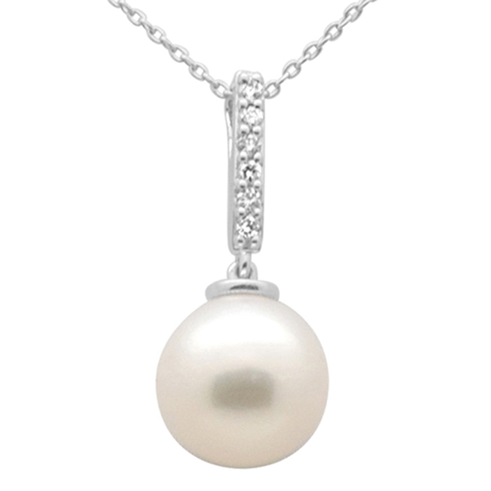 ''.07ct G SI 14K White Gold Diamond Pearl Pendant NECKLACE 18'''' Long Chain''