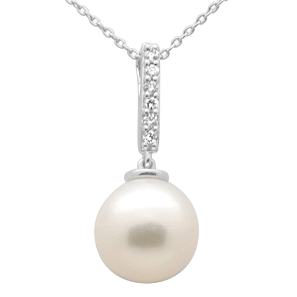 ''.07ct G SI 14K White Gold DIAMOND Pearl Pendant Necklace 18'''' Long Chain''