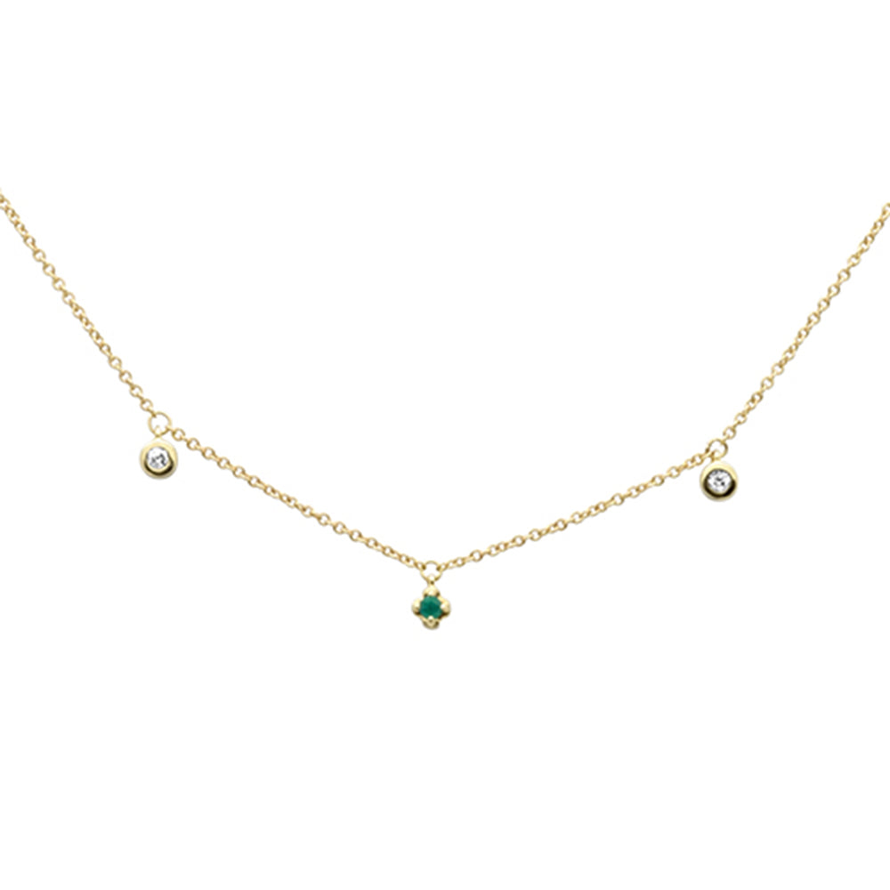 ''.09ct G SI 14K Yellow GOLD Diamond Emerald Gemstones Pendant Necklace 18'''' Long''