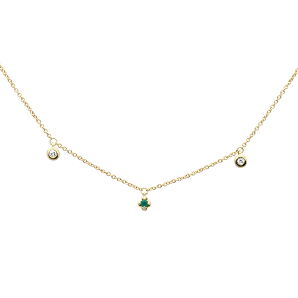 ''.09ct G SI 14K Yellow Gold DIAMOND Emerald Gemstones Pendant Necklace 18'''' Long''