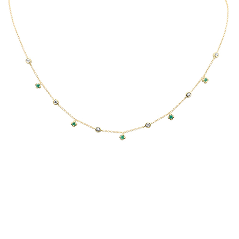 ''.32ct G SI 14K Yellow Gold Diamond & Emerald Gemstone Pendant NECKLACE 16'''' + 2'''' Ext''