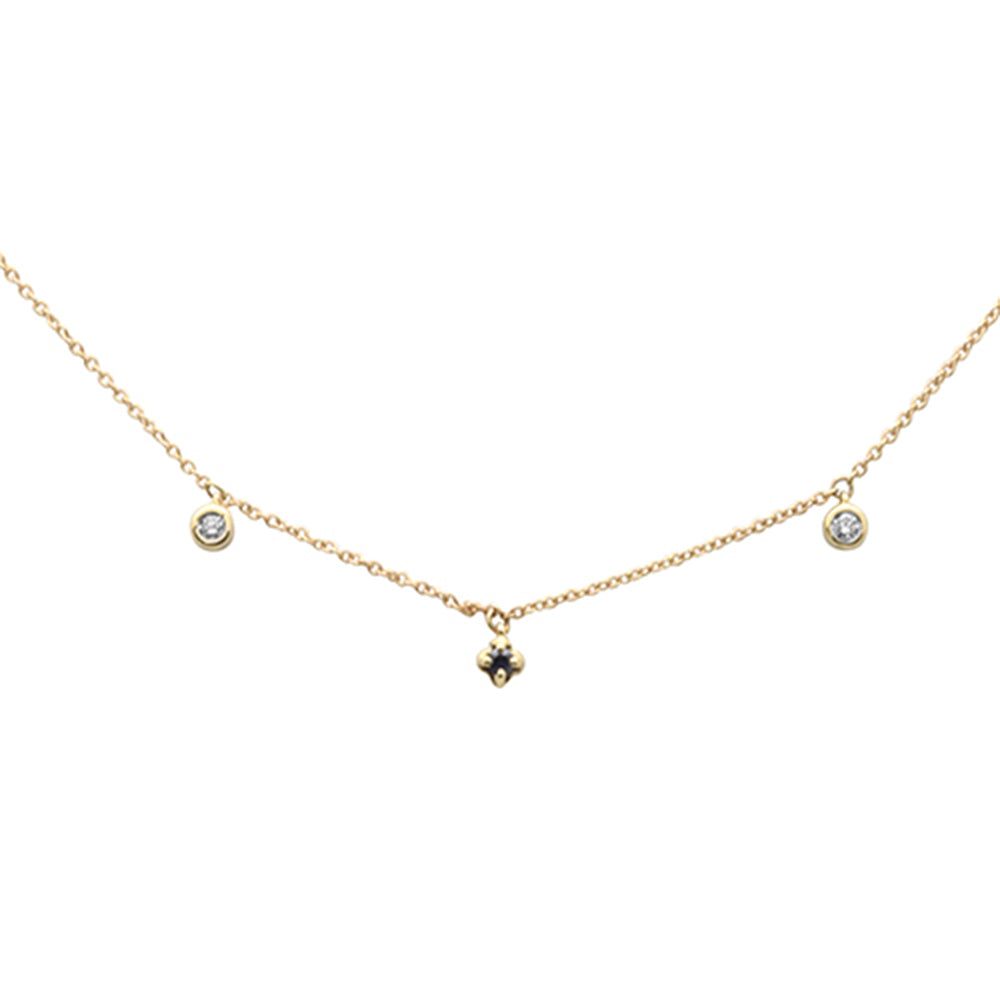 ''.10ct G SI 14K Yellow Gold DIAMOND Blue Sapphire Gemstone Dangling Pendant Necklace 18'''' Long''