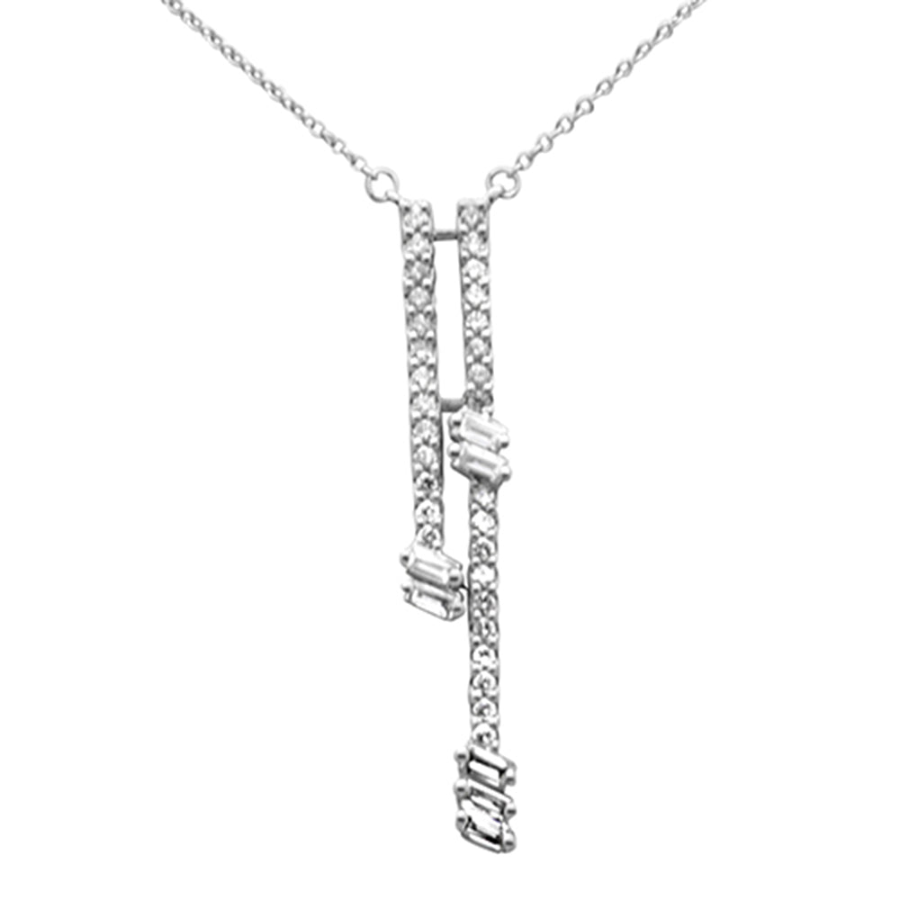 ''SPECIAL!.55ct G SI 14K White Gold Diamond Round & Baguette Drop PENDANT Necklace 18'''' Long''