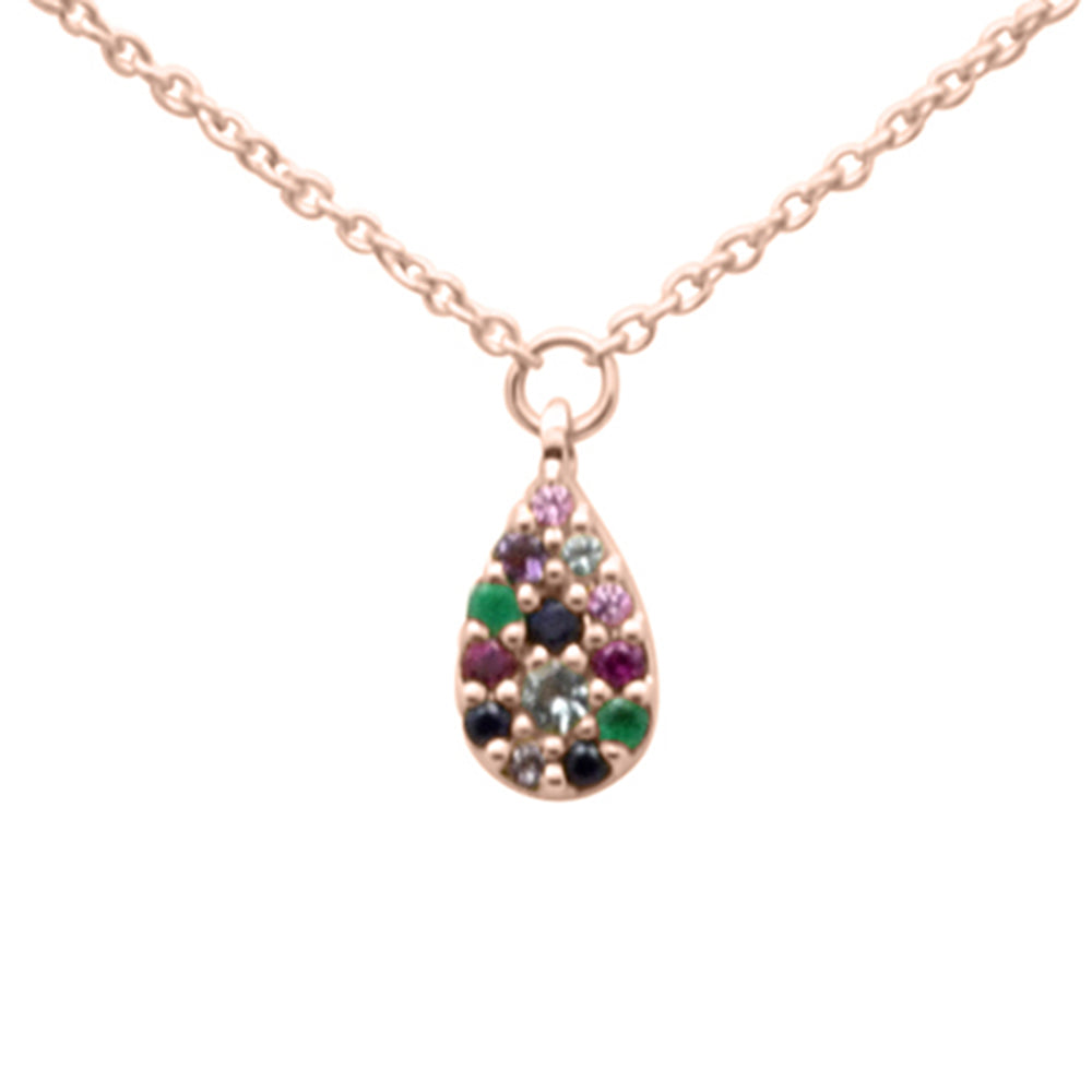 ''.12ct G SI 14K Rose Gold Diamond Multi Color Gemstone Pendant NECKLACE 16'''' +2'''' EXT''