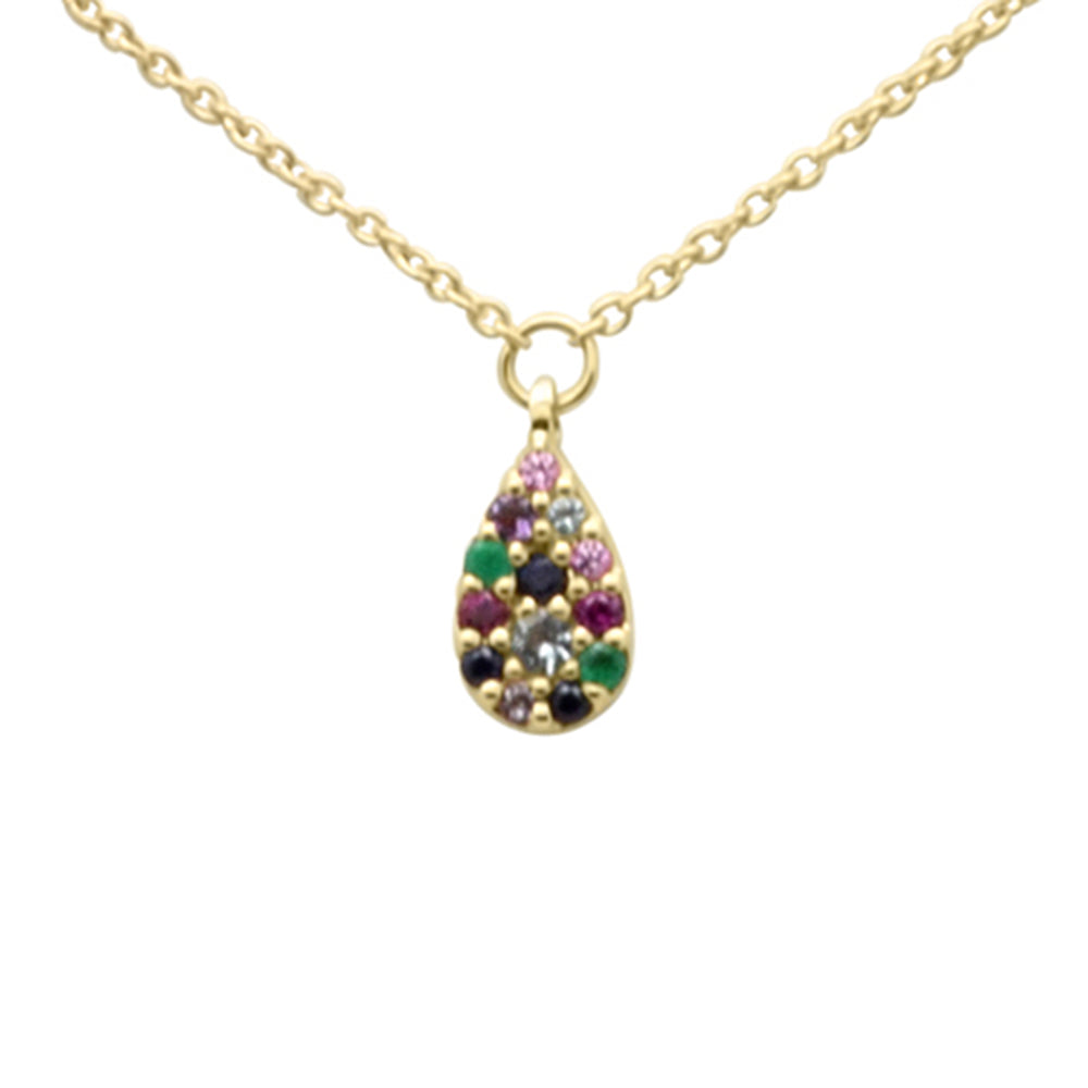 ''.12ct G SI 14K Yellow Gold Diamond Multi Color Gemstone Pendant NECKLACE 16'''' +2'''' EXT''