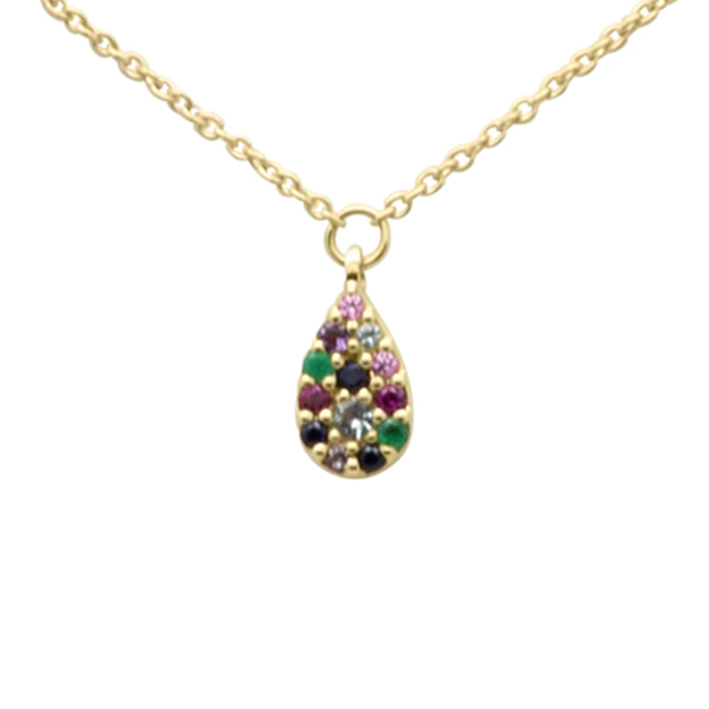 ''.12ct G SI 14K Yellow Gold Diamond Multi Color Gemstone PENDANT Necklace 16'''' +2'''' EXT''