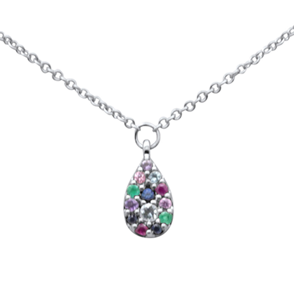 ''.12ct G SI 14K White Gold DIAMOND Multi Color Gemstone Pendant Necklace 16'''' +2'''' EXT''