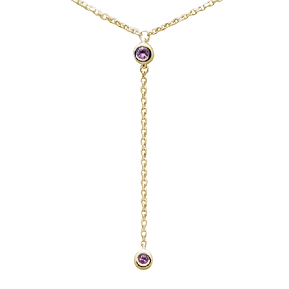 ''.07ct G SI 14K Yellow GOLD Diamond Pink Sapphire Gemstone Dangling Pendant Necklace 16'''' +2'''' EXT''