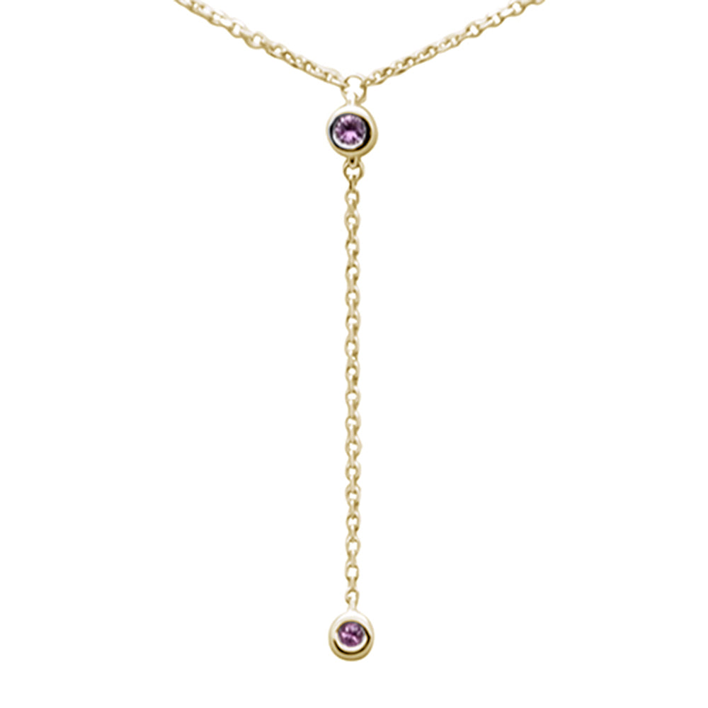 ''.07ct G SI 14K Yellow Gold DIAMOND Pink Sapphire Gemstone Dangling Pendant Necklace 16'''' +2'''' EXT''