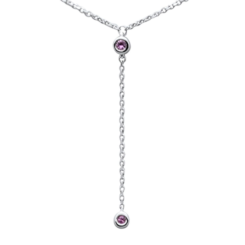 ''.06ct G SI 14K White GOLD Diamond Pink Sapphire Gemstone Dangling Pendant Necklace 16'''' +2'''' EXT''