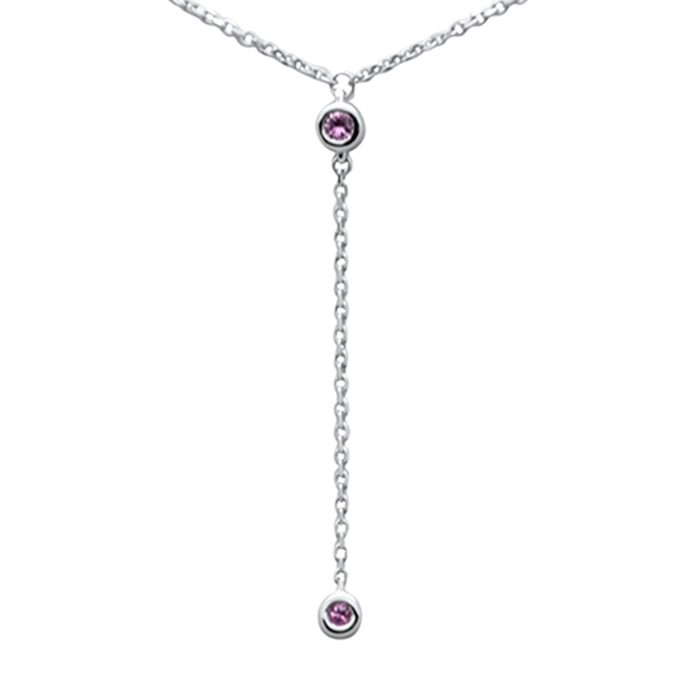 ''.06ct G SI 14K White Gold DIAMOND Pink Sapphire Gemstone Dangling Pendant Necklace 16'''' +2'''' EXT''
