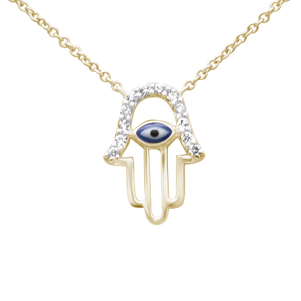 ''.07ct G SI 14K Yellow GOLD Diamond Hamsa Pendant Necklace 16'''' +2'''' EXT''