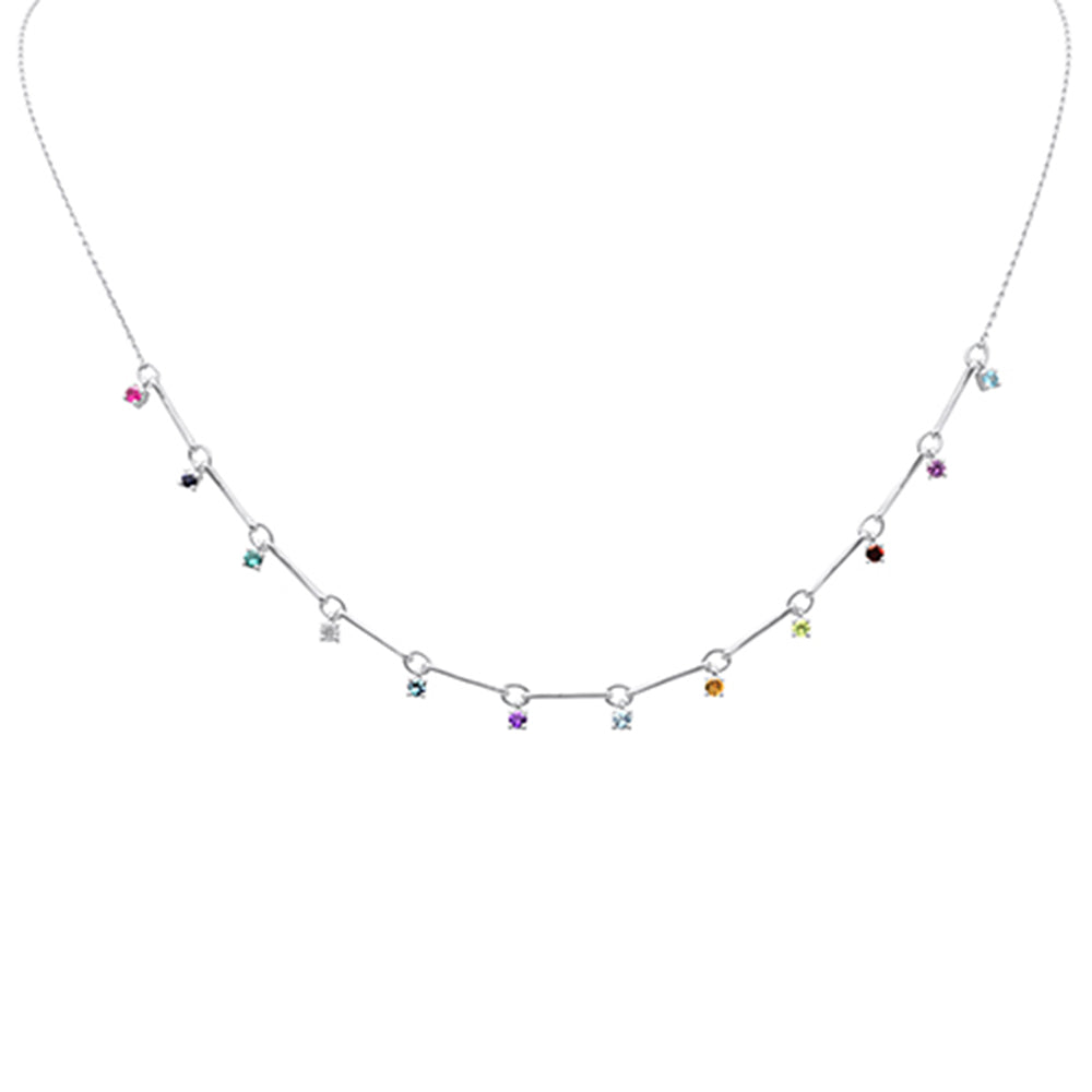 ''SPECIAL! .75ct G SI 14K White Gold Diamond Multi Color Gemstone Pendant NECKLACE 16'''' +2'''' EXT''
