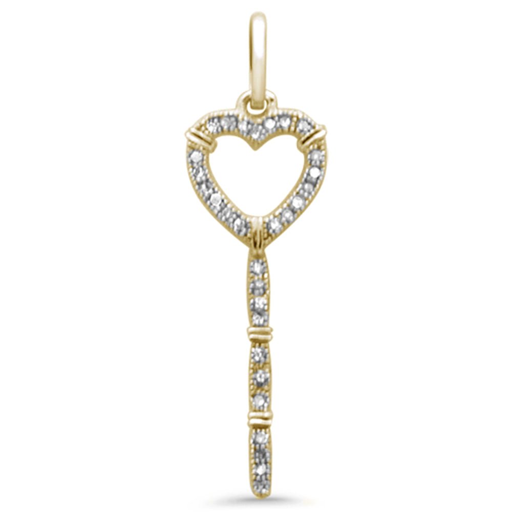 .09ct G SI 14K Yellow Gold Diamond Heart Key Pendant NO Chain