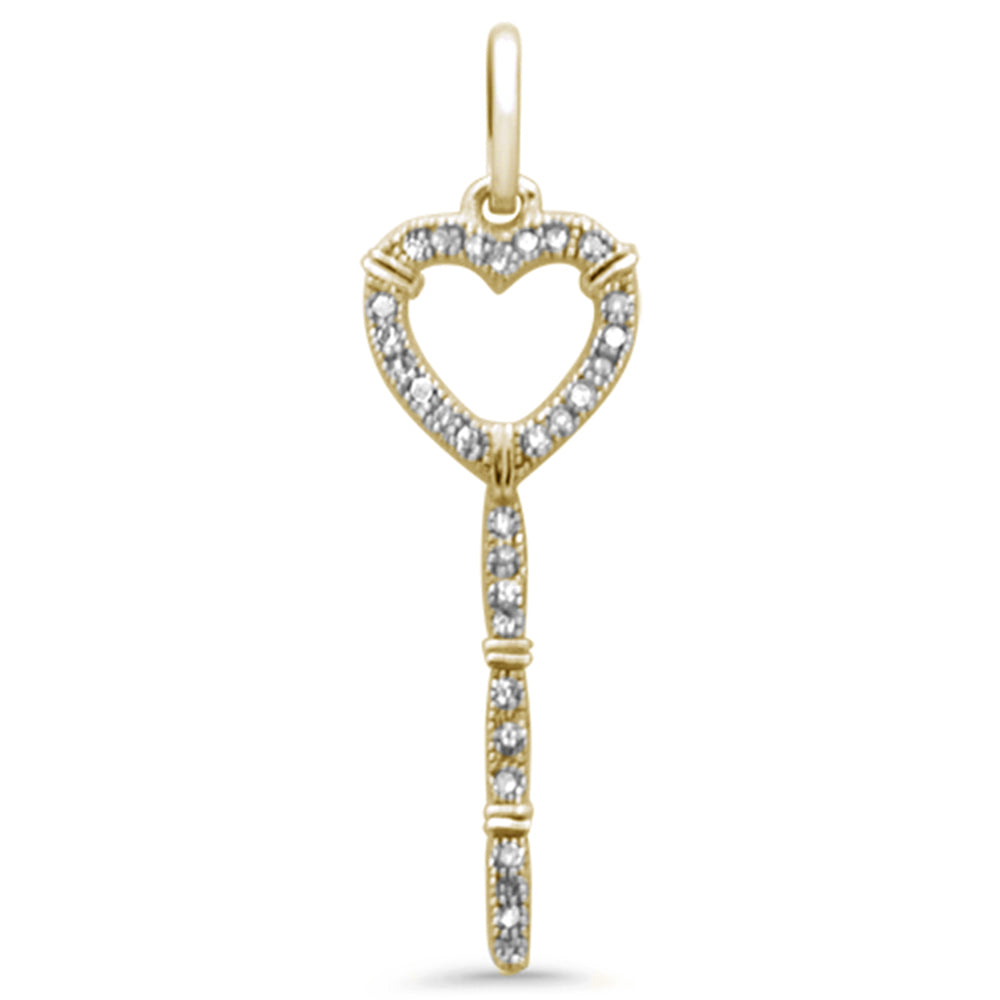 .09ct G SI 14K Yellow GOLD Diamond Heart Key Pendant No Chain