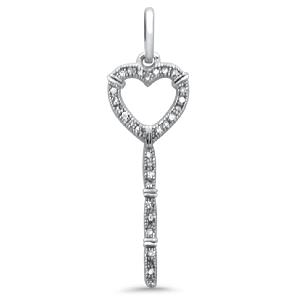 .08ct G SI 14K White GOLD Diamond Heart Key Pendant No Chain