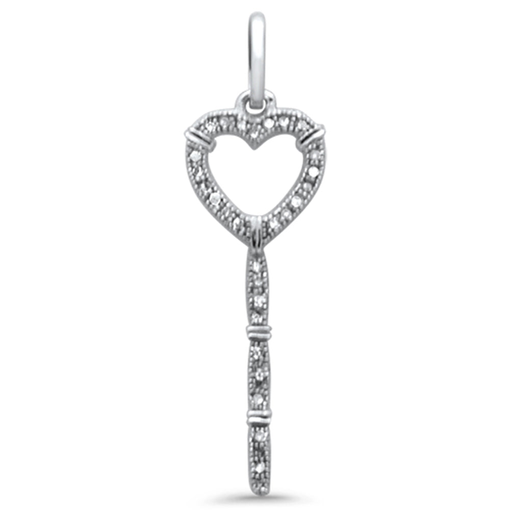 .08ct G SI 14K White Gold DIAMOND Heart Key Pendant No Chain