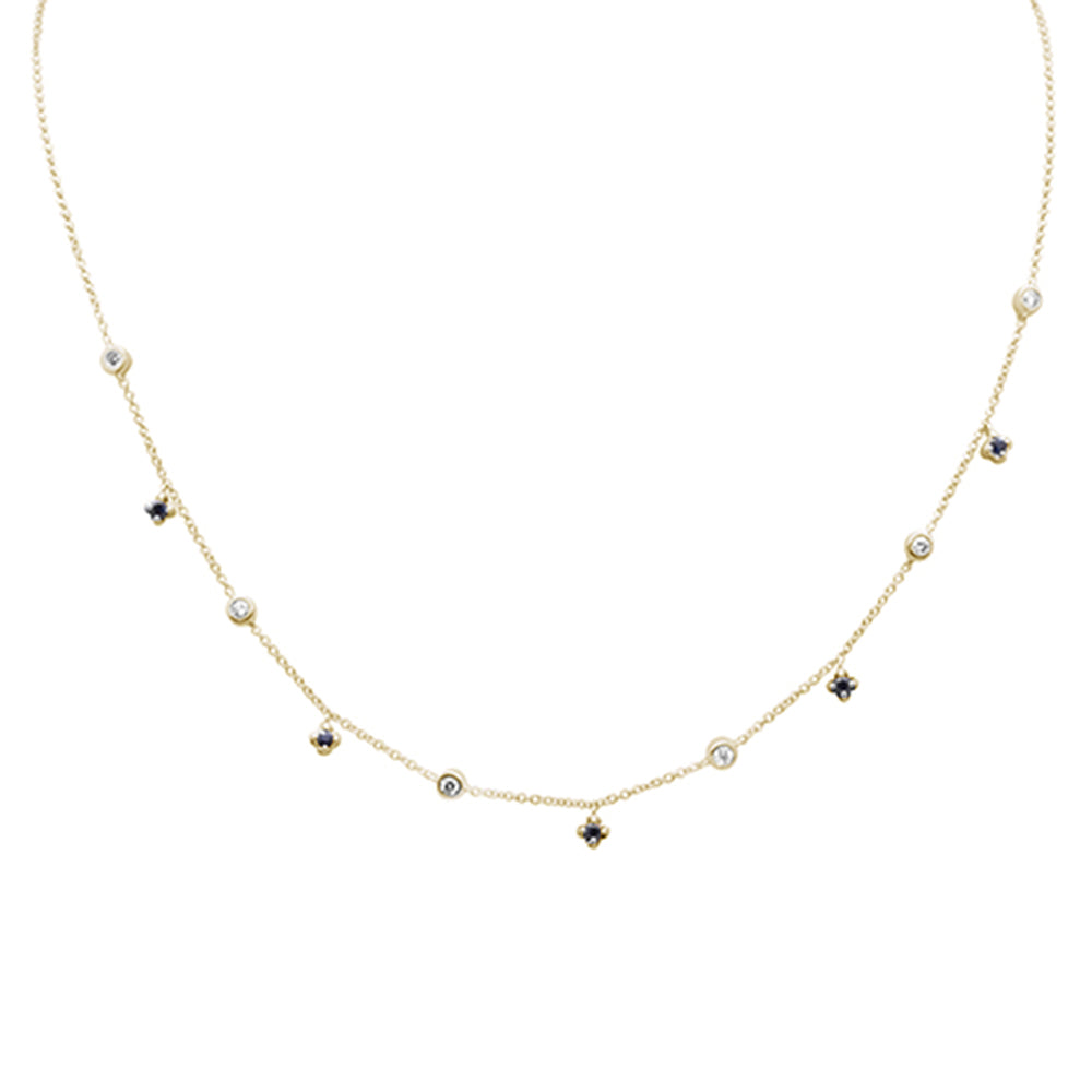 ''.35ct G SI 14K Yellow GOLD Diamond & Blue Sapphire Gemstone Pendant Necklace 16'''' + 2'''' Ext''