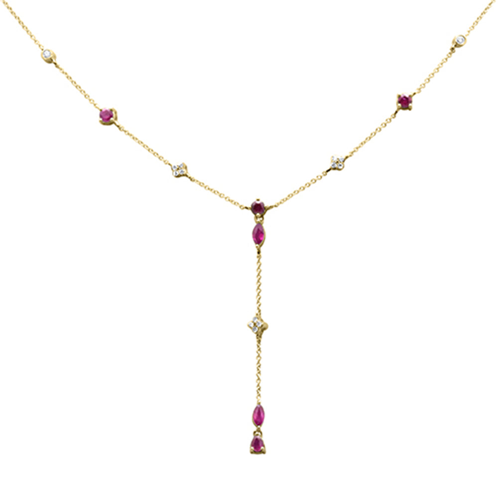 ''SPECIAL! 1.13ct G SI 14K Yellow Gold Diamond Ruby Gemstone Dangling Pendant NECKLACE 16'''' +2'''' EXT''