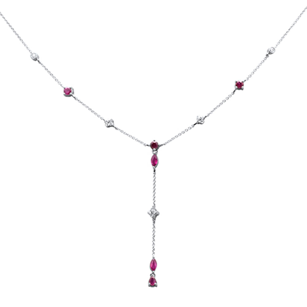''SPECIAL! 1.14ct G SI 14K White GOLD Diamond & Ruby Gemstone Lariat Pendant Necklace 16'''' +2'''' EXT''