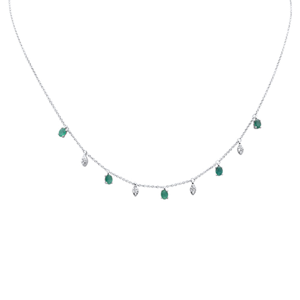 ''SPECIAL! .91ct G SI 14K White Gold Diamond Emerald Gemstone Dangling Pendant NECKLACE 16'''' + 2'''' EX