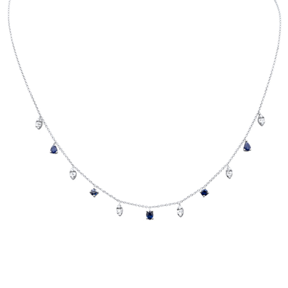 ''SPECIAL! 1.16ct G SI 14K White Gold Diamond & Blue Sapphire Pendant NECKLACE 16''''+2'''' EXT''