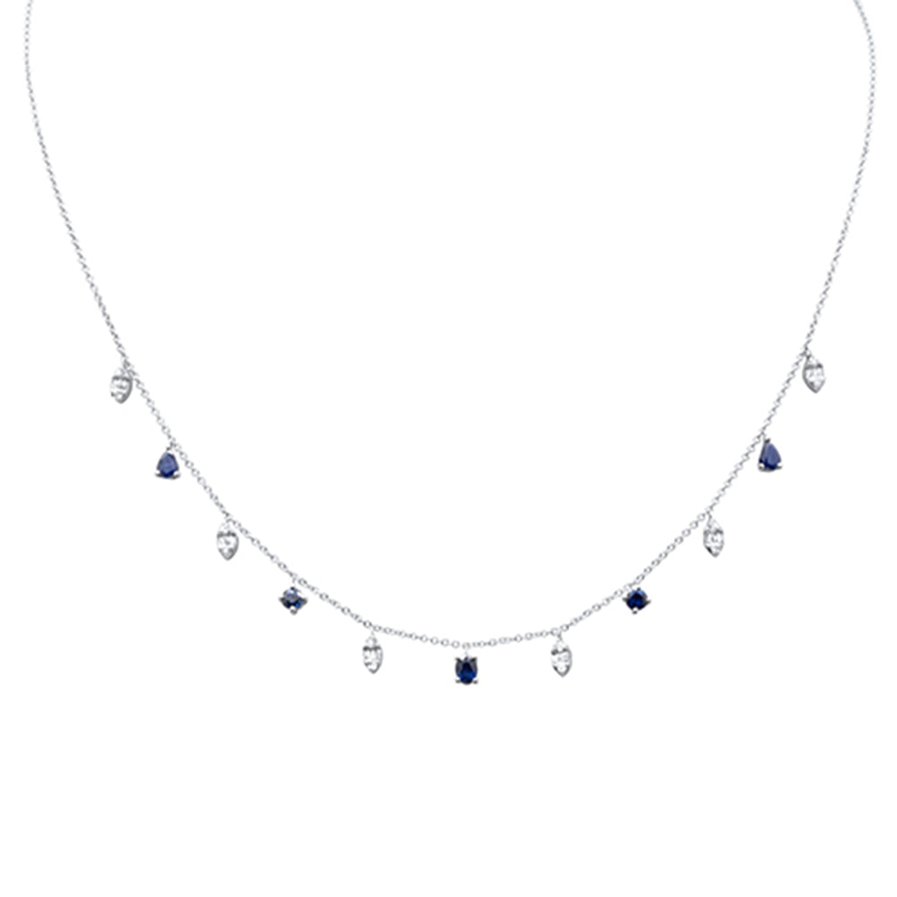 ''SPECIAL!  1.16ct G SI 14K White Gold DIAMOND & Blue Sapphire Pendant Necklace 16''''+2'''' EXT''