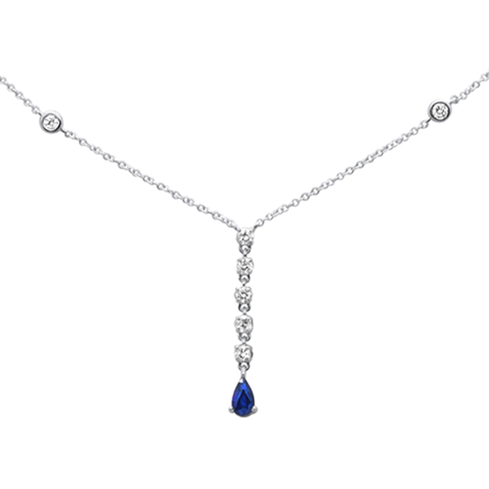 ''SPECIAL! .47ct G SI 14K White Gold Diamond Blue Sapphire Drop Pendant NECKLACE 16'''' +2'''' EXT''