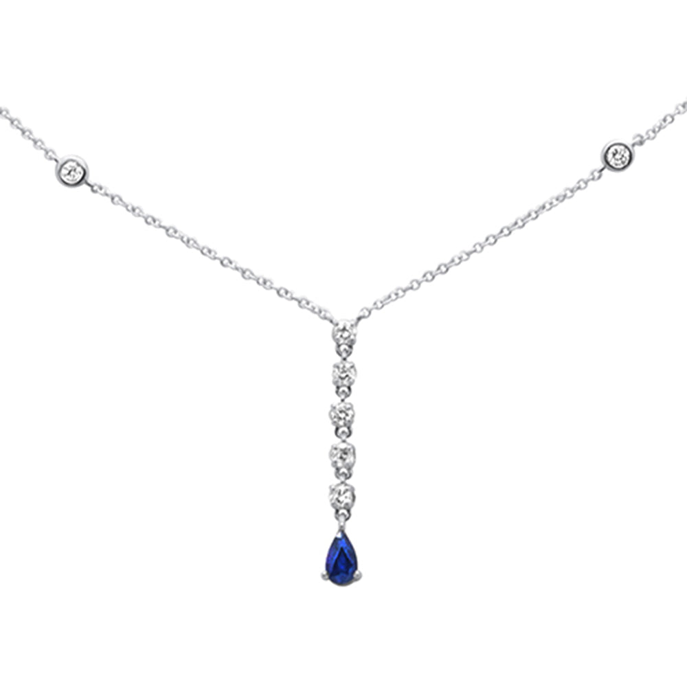 ''SPECIAL! .47ct G SI 14K White Gold DIAMOND Blue Sapphire Drop Pendant Necklace 16'''' +2'''' EXT''